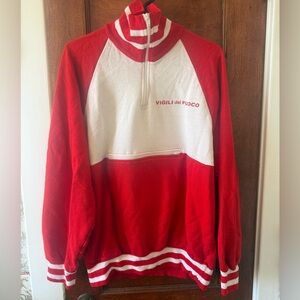 Red and White Zip Up Sweater